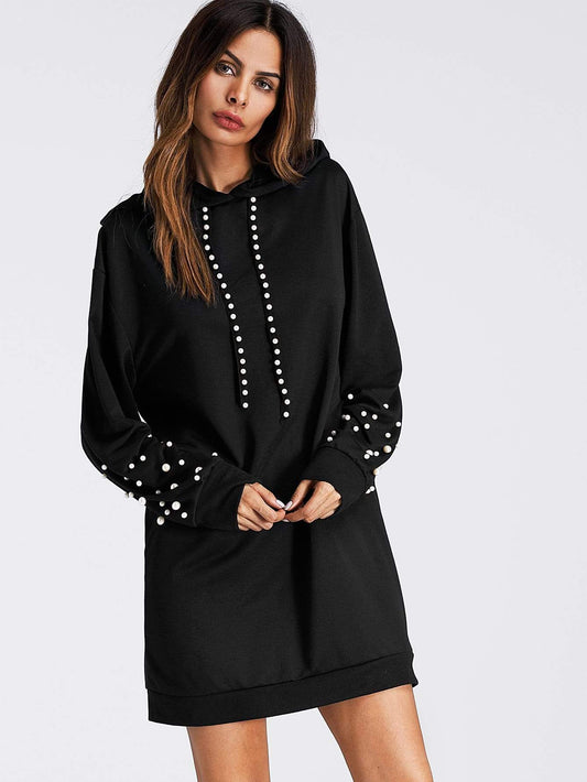 Celeste Dresses Pearl Beaded Detail Sweatshirt Dress
