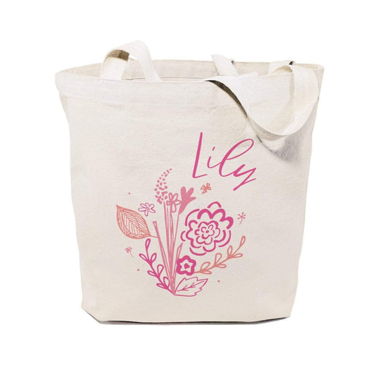 Turquoise Andromeda Totes & Beach Bags Personalized Name Pink Floral Tote Bag