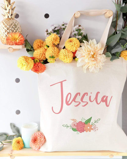 Turquoise Andromeda Totes & Beach Bags Personalized Spring Colored Floral Name Tote Bag