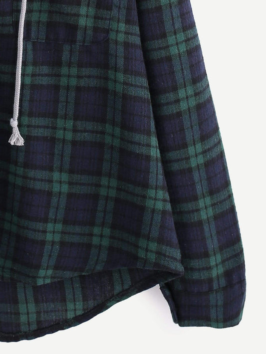 Celeste Sweaters & Hoodies Plaid Button Pocket Sweatshirt With Contrast Hood