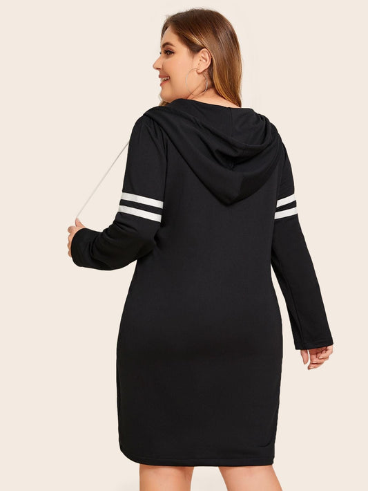 Celeste Women's Clothing Plus Striped Tape Drawstring Hoodie Dress Without