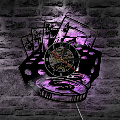 hansleii LED with 7 colors Poker Stars Card LED Wall Clocks Vinyl Record