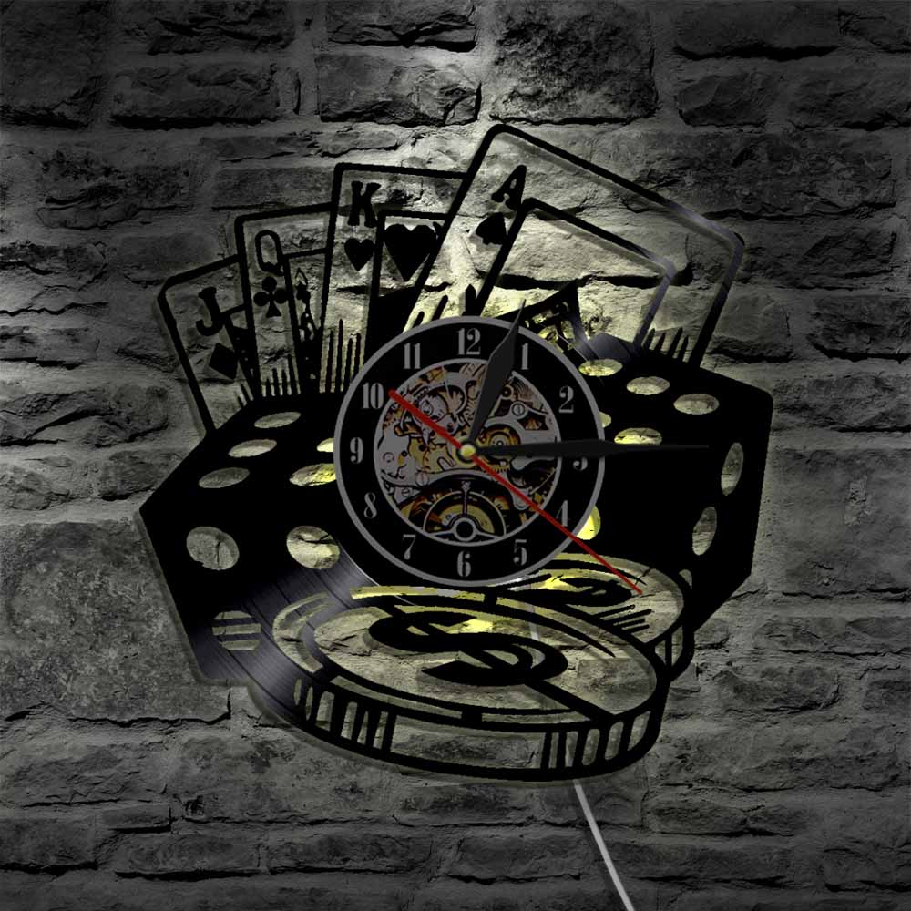 hansleii Poker Stars Card LED Wall Clocks Vinyl Record