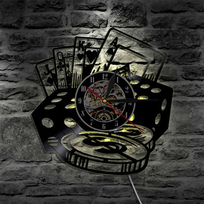 hansleii Poker Stars Card LED Wall Clocks Vinyl Record
