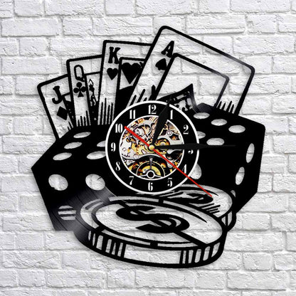 hansleii Poker Stars Card Wall Clocks Vinyl Record Wall Clock with LED Blacklight Creative 3D Decorative Hanging Black Watch Home Decor