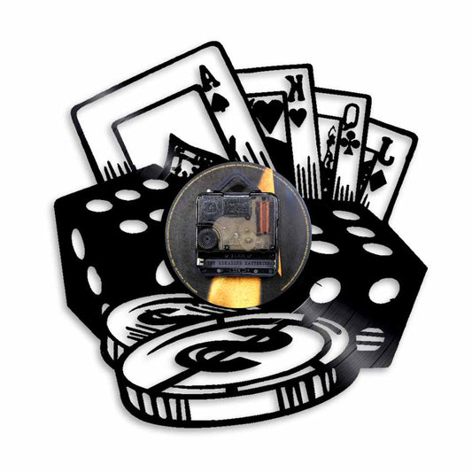 hansleii Poker Stars Card Wall Clocks Vinyl Record Wall Clock with LED Blacklight Creative 3D Decorative Hanging Black Watch Home Decor