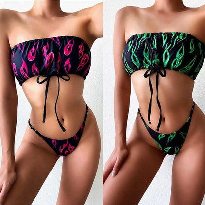 Silver Sam Swimwear Print Bikini Set Flame Drawstring Push up Beachwear