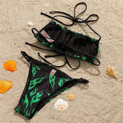 Silver Sam Swimwear Print Bikini Set Flame Drawstring Push up Beachwear