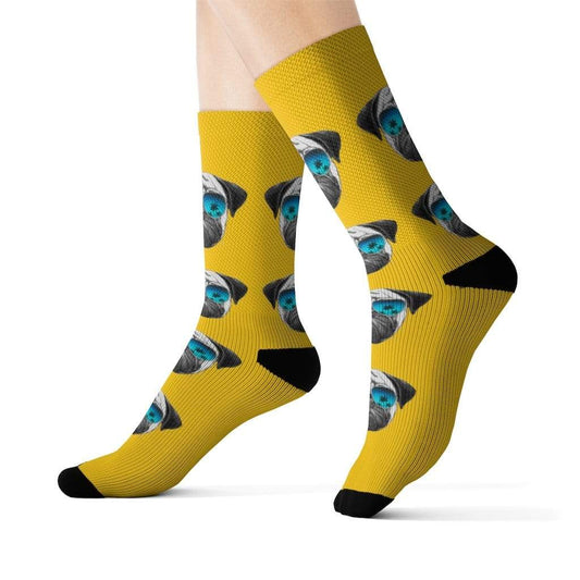 Yellow Pandora Socks Pug in Sunglasses Fun Novelty Socks