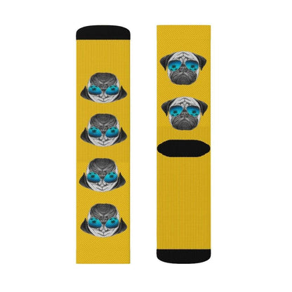 Yellow Pandora Socks Pug in Sunglasses Fun Novelty Socks