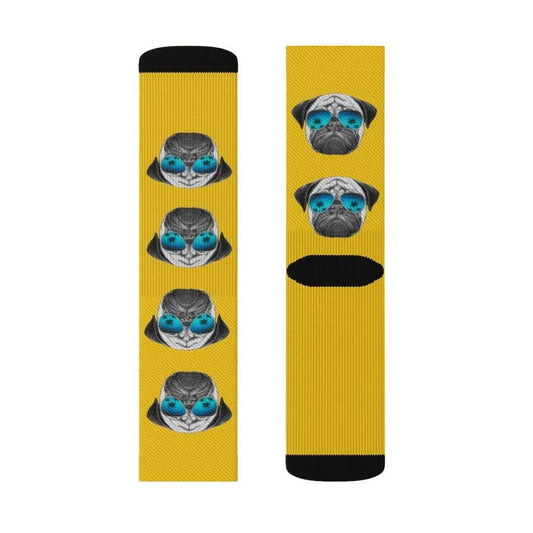 Yellow Pandora Socks Pug in Sunglasses Fun Novelty Socks
