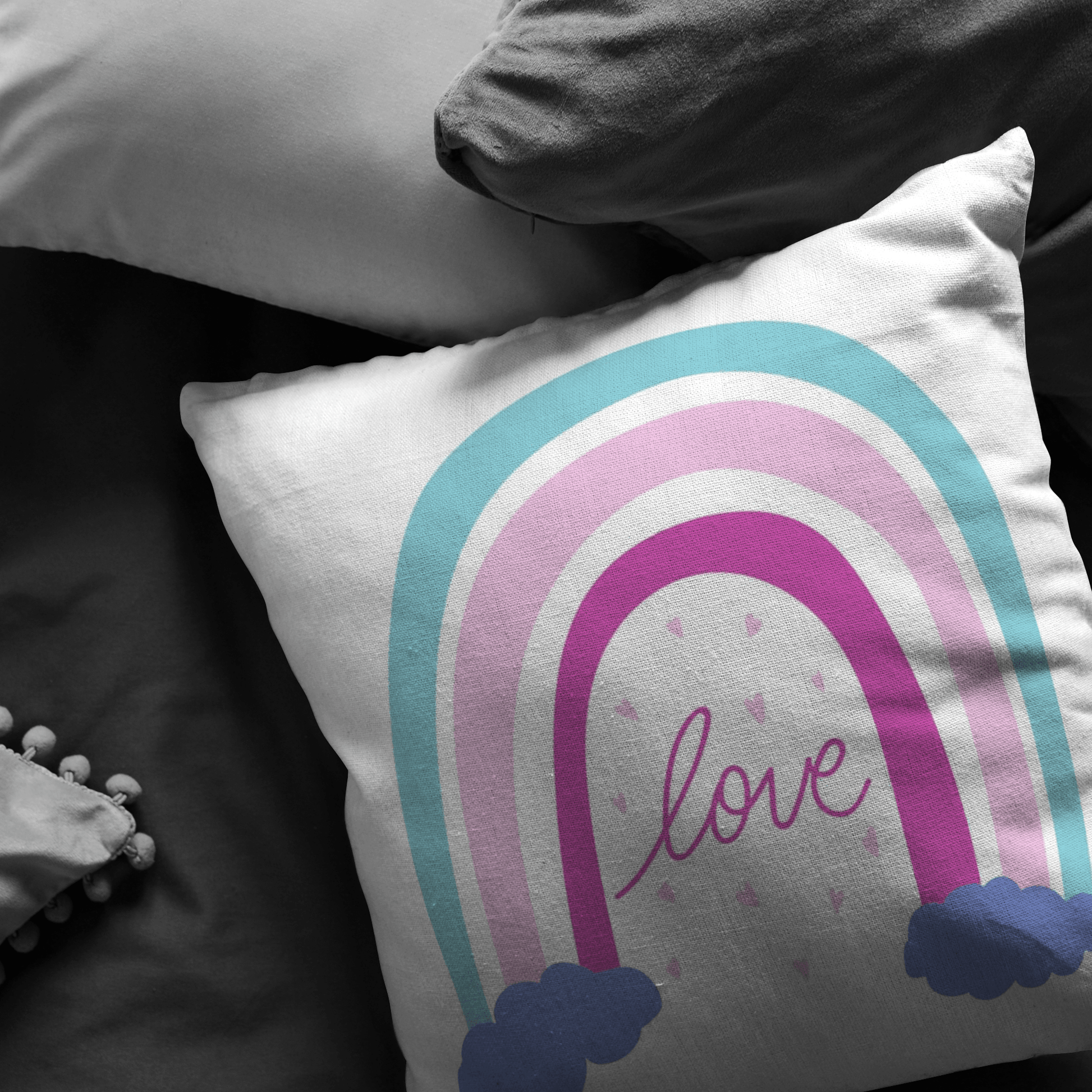 Gold Sooty Textiles & Pillows Rainbow Love Pillow, Colorful pillowcase