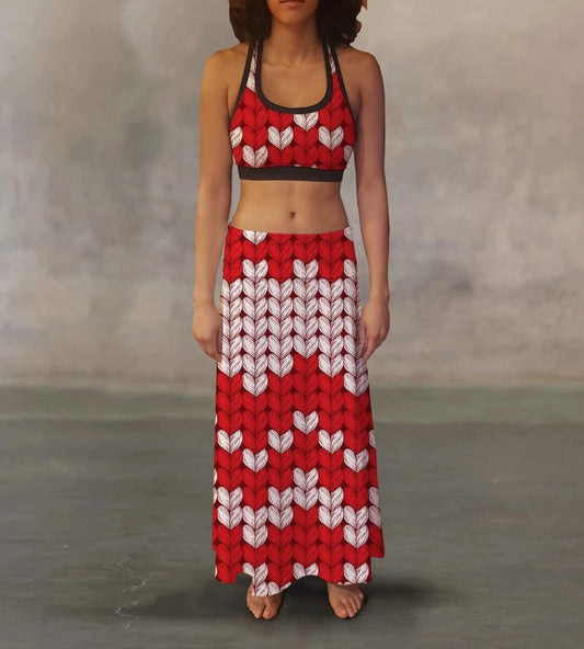 Orange Poppy Women's Clothing Red White Sweater Maxi Skirt