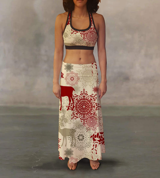 Orange Poppy Women's Clothing Retro Reindeer Maxi Skirt