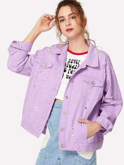 Celeste Jackets & Coats Ripped Drop Shoulder Denim Jacket