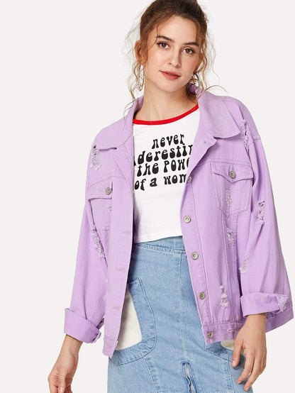Celeste Jackets & Coats Ripped Drop Shoulder Denim Jacket