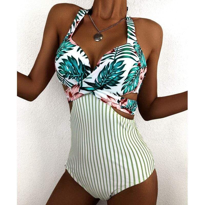 Magenta Angel Swimwear Sexy Patchwork Striped One-Piece Swimsuit Closed Female Swimwear Push