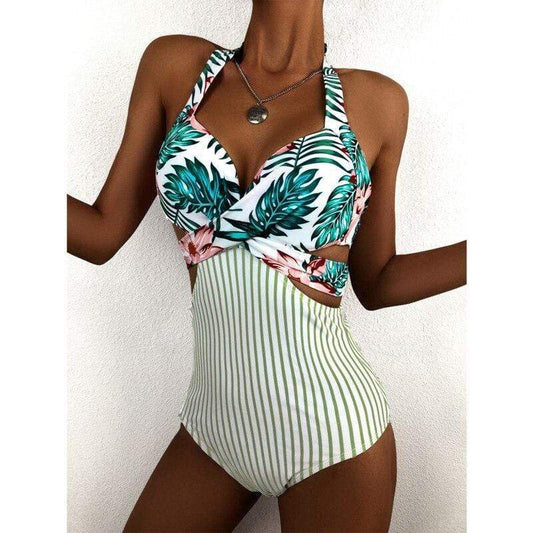 Magenta Angel Swimwear Sexy Patchwork Striped One-Piece Swimsuit Closed Female Swimwear Push