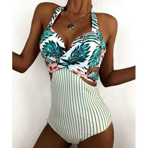 Magenta Angel Swimwear L / A20657 Sexy Patchwork Striped One-Piece Swimsuit Closed Female Swimwear Push