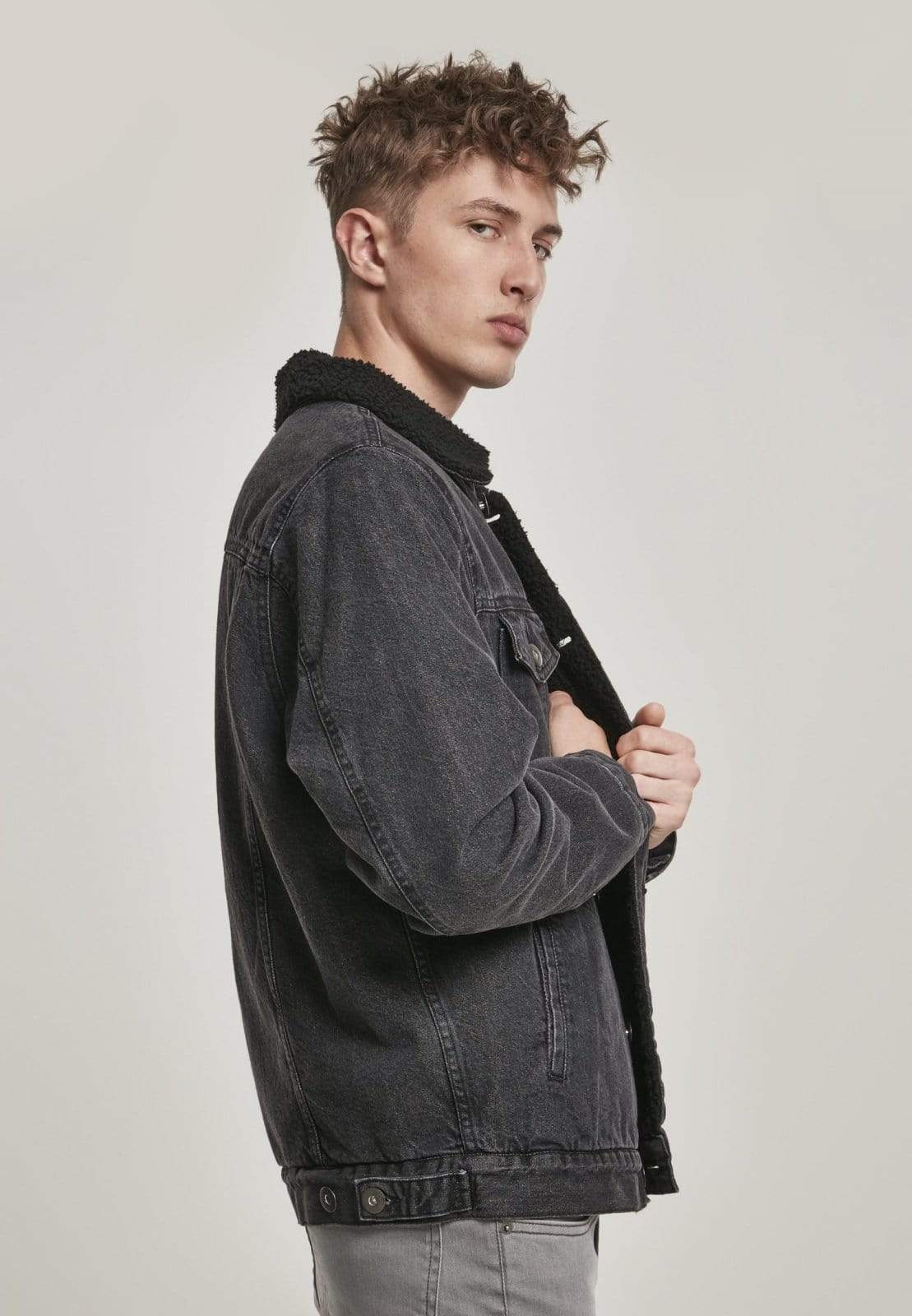 Callisto Men's Clothing Sherpa Lined Jeans Jacket - Black Wash