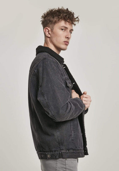 Callisto Men's Clothing Sherpa Lined Jeans Jacket - Black Wash