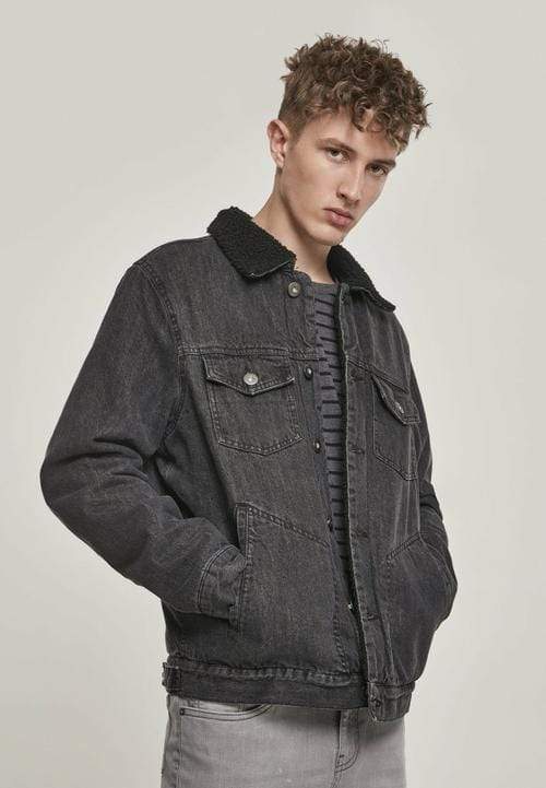 Callisto Men's Clothing L / Black Wash/Black Sherpa Lined Jeans Jacket - Black Wash