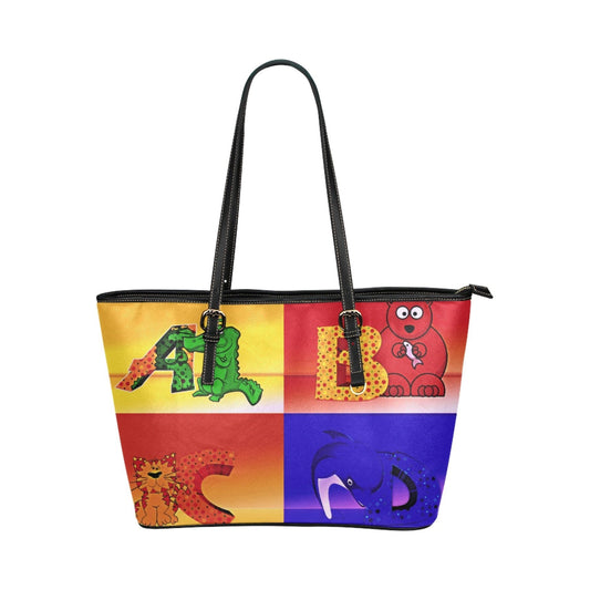 Grey Coco Handbags One Size Shoulder Tote Bag, Colorful Abcd Style Leather Tote Bag