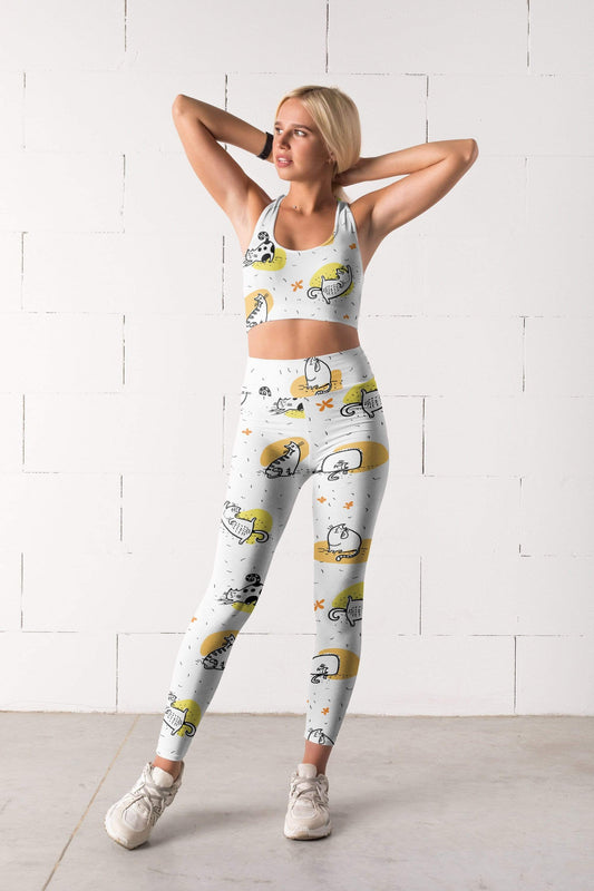 Lavender Millie Activewear Silly Cat Leggings, Capris and Shorts