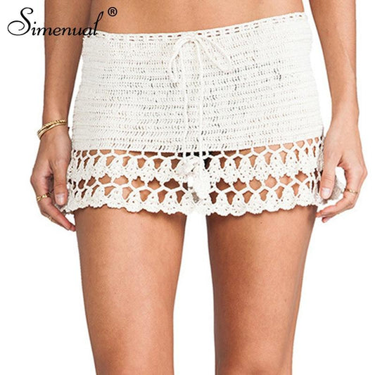 hansleii Simenual Sexy Summer Crochet Swimwear BOHO Mini-Skirts