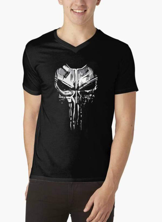 Scorpius T-shirts Skull Half Sleeves V-Neck Black T-shirt