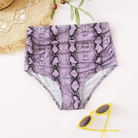 Angela Women's Clothing S / Lilac Purple Snakeskin Ruched High Waisted Bikini Panty