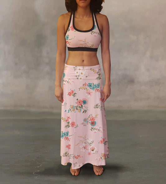 Orange Poppy Women's Clothing Soft Pink Flowers Maxi Skirt