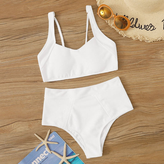 Angela Women's Clothing S / White Solid High Waisted Bikini Swimsuit