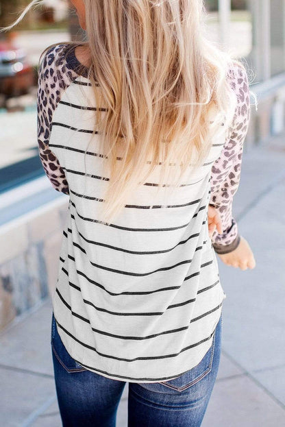 Teal Demeter Tops & Blouses Striped Leopard Raglan Long Sleeve Top