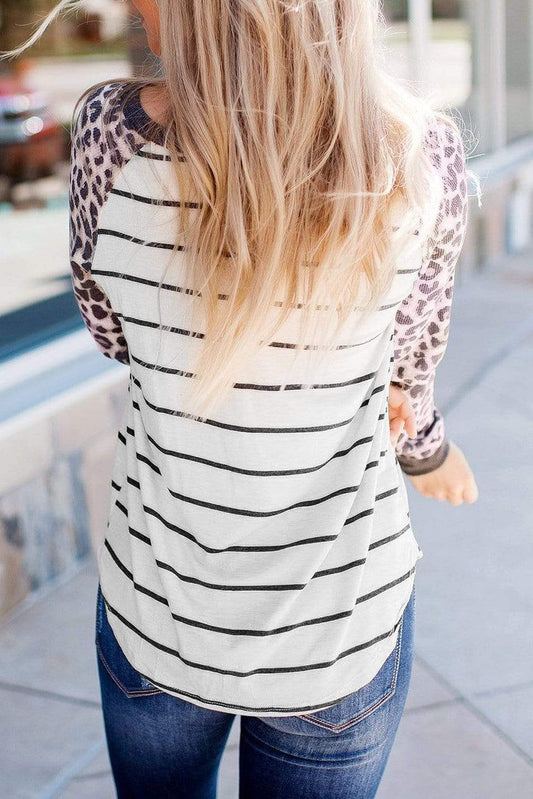 Teal Demeter Tops & Blouses Striped Leopard Raglan Long Sleeve Top