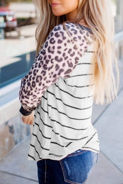 Teal Demeter Tops & Blouses Striped Leopard Raglan Long Sleeve Top