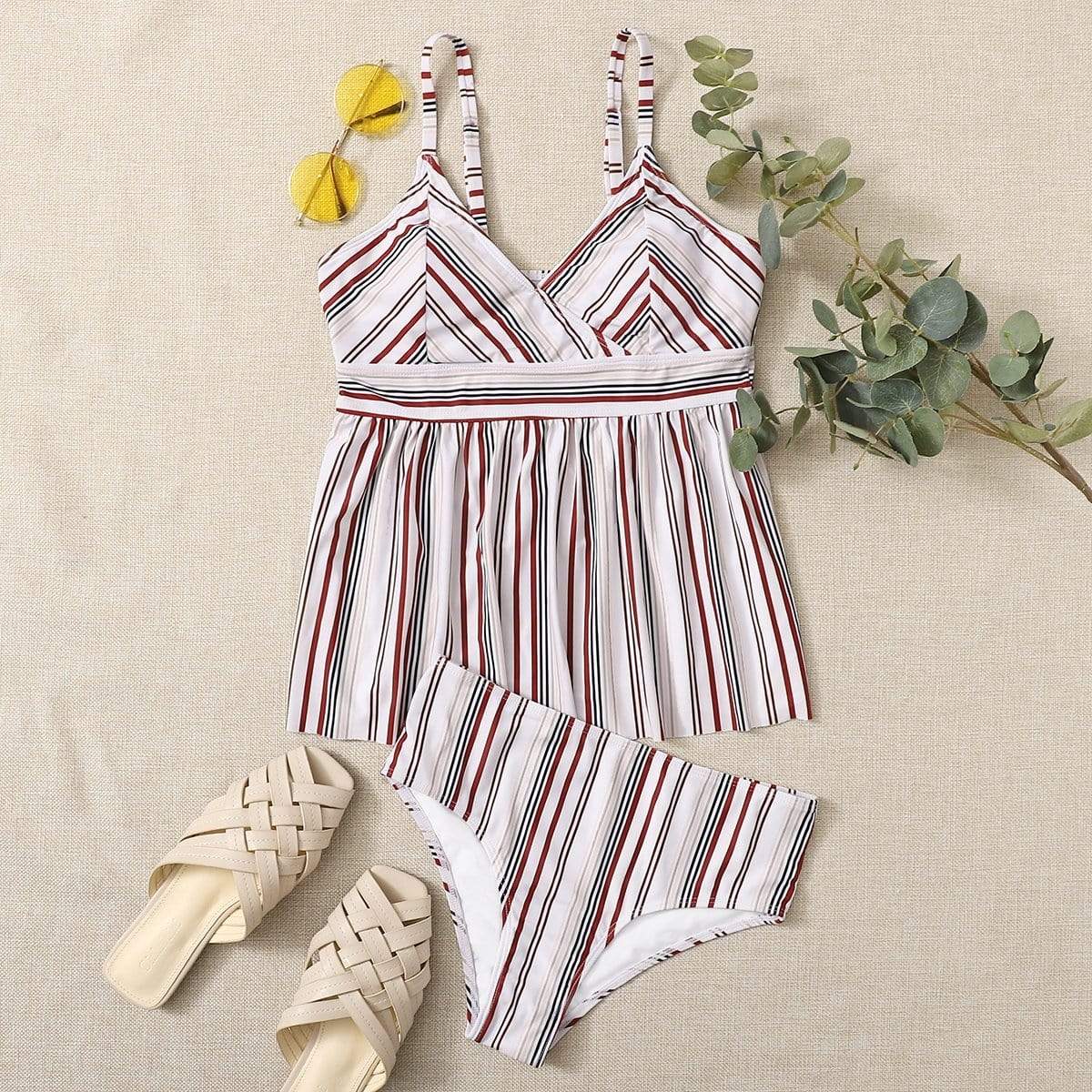 Angela Women's Clothing S / Multicolor Striped Print Bikini Swimsuit