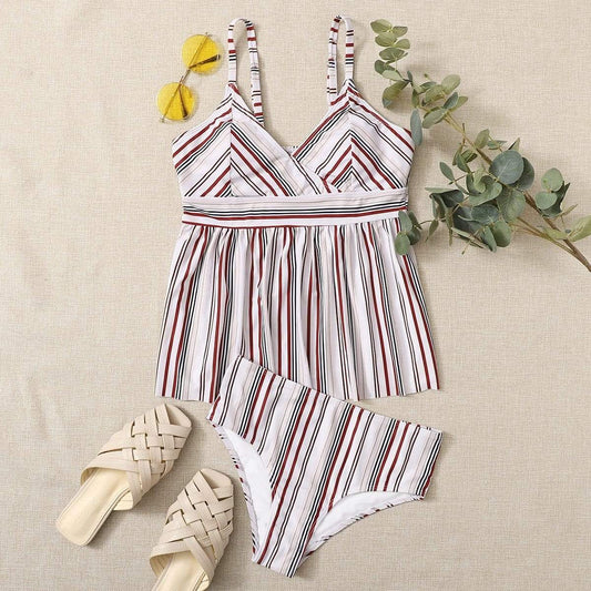 Angela Women's Clothing S / Multicolor Striped Print Bikini Swimsuit