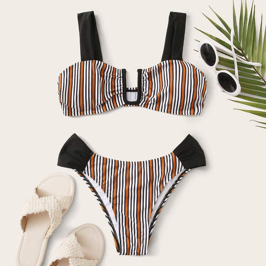 Angela Women's Clothing S / Multicolor Striped U Wired Bikini Swimsuit