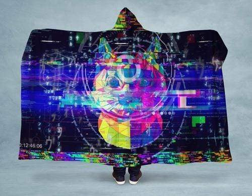 Orange Poppy Women's Clothing 60x40 / Multicolored Techno Cat Hooded Blanket