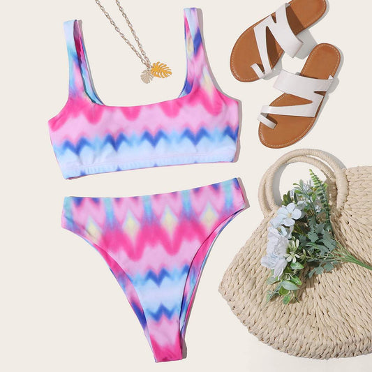 Angela Women's Clothing S / Pink Tie Dye High Leg Bikini Swimsuit