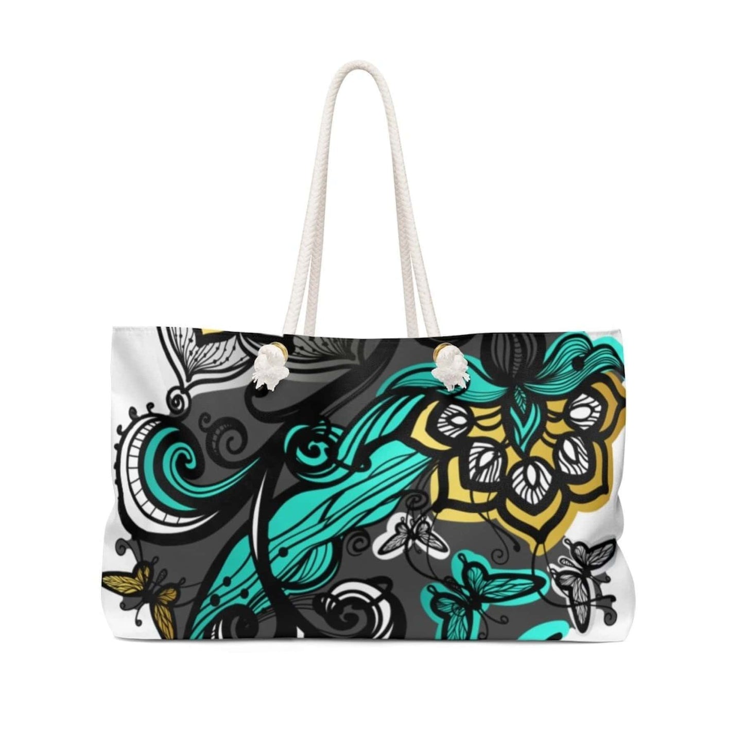 Grey Coco Handbags 24x13 Tote Bags, Abstract Green Butterfly Style Weekender Bag