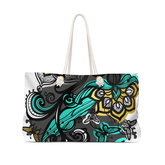 Grey Coco Handbags 24x13 Tote Bags, Abstract Green Butterfly Style Weekender Bag