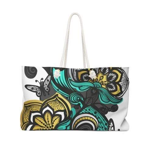 Grey Coco Handbags 24x13 Tote Bags, Abstract Green Butterfly Style Weekender Bag