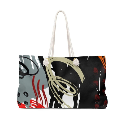 Grey Coco Handbags 24x13 Tote Bags, Black And Red Abstract Style Weekender Tote Bag