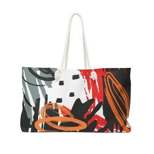Grey Coco Handbags 24x13 Tote Bags, Black And Red Abstract Style Weekender Tote Bag