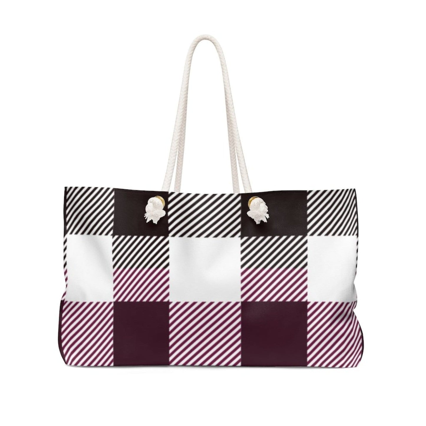 Grey Coco Handbags 24x13 Tote Bags, Colorful Plaid Grid Style Weekender Tote Bag