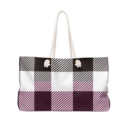 Grey Coco Handbags 24x13 Tote Bags, Colorful Plaid Grid Style Weekender Tote Bag