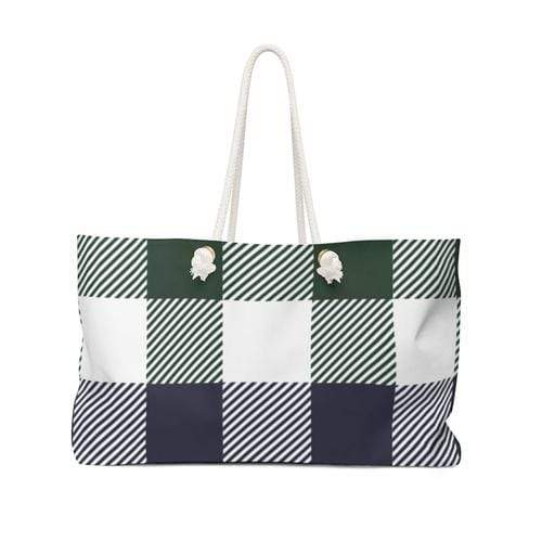 Grey Coco Handbags 24x13 Tote Bags, Colorful Plaid Grid Style Weekender Tote Bag