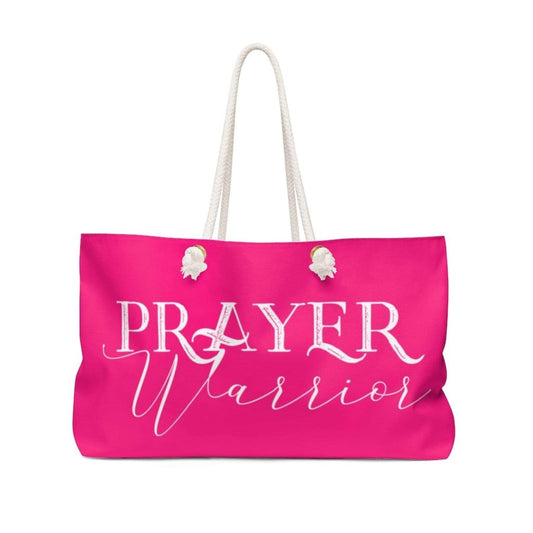 Grey Coco Handbags 24x13 Tote Bags, Prayer Warrior Pink & White Weekender Tote Bag